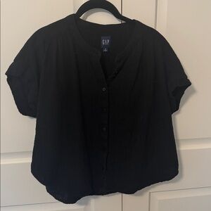 GAP Linen Flowy Black Short Sleeve Shirt